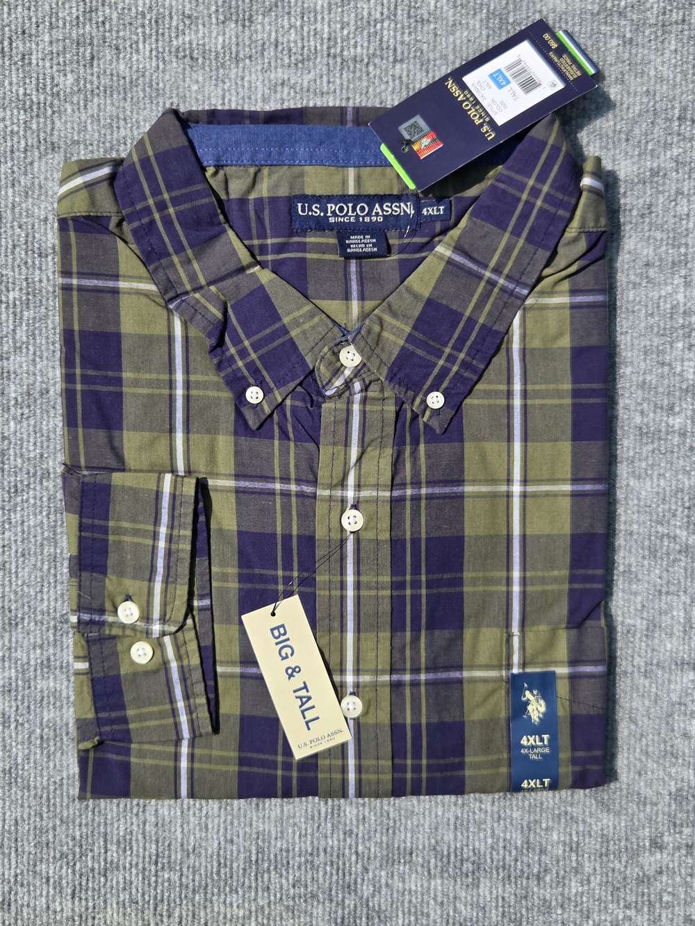 NWT U.S. Polo Assn. Plaid Button Down Shirt Size-4XLT